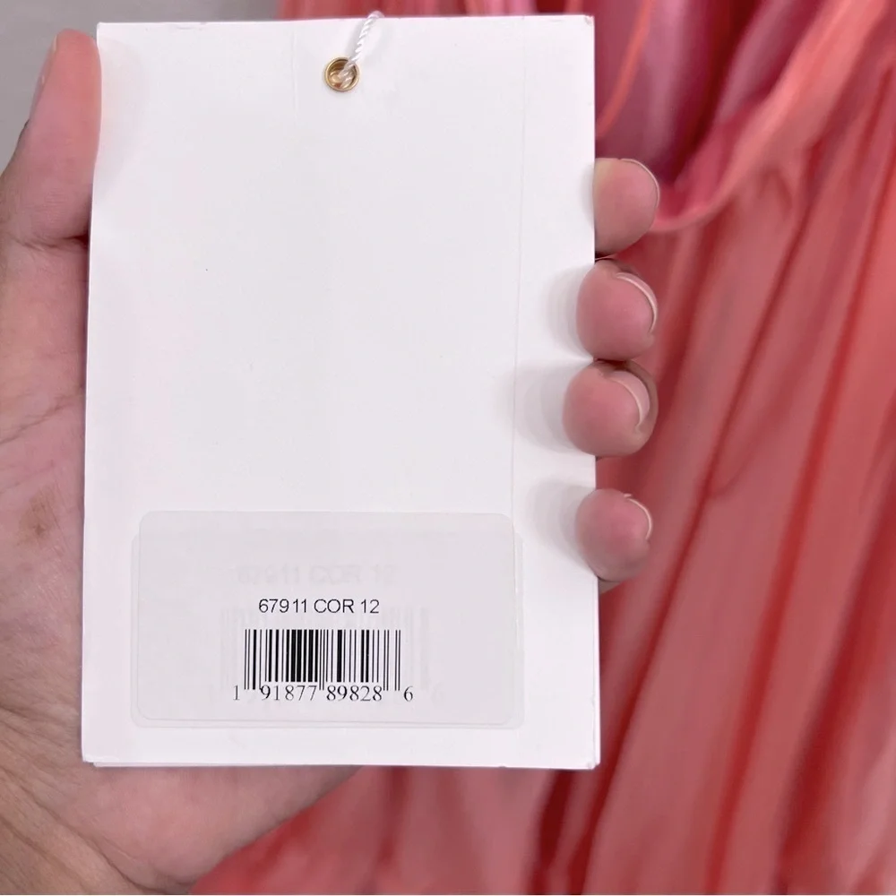 NEW $600 MAC DUGGAL RUFFLE TIERED CUT-OUT CHIFFON GOWN CORAL SIZE 12 - Picture 15 of 17